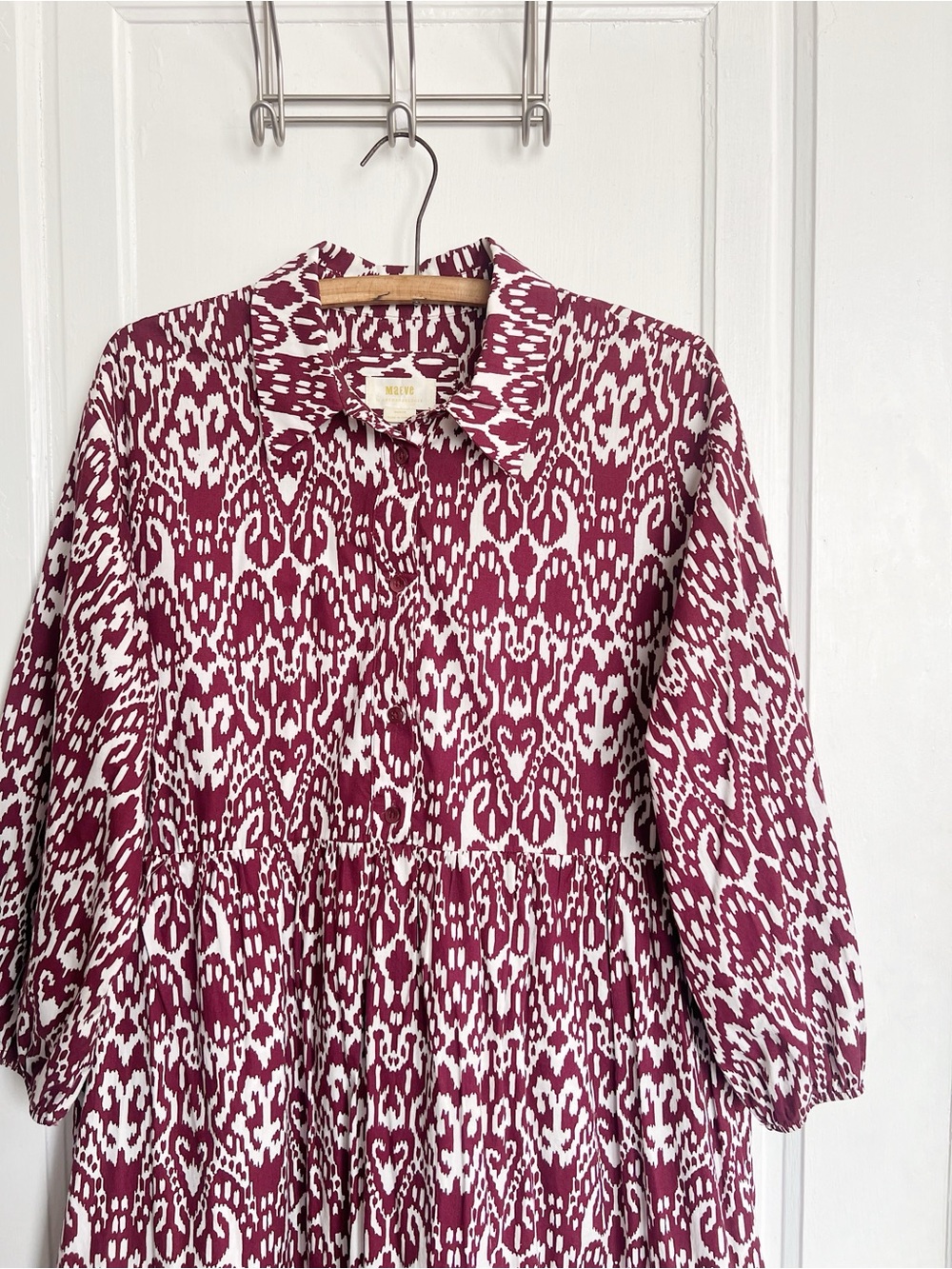 Maeve • Anthropologie Bettina Tiered Shirt Dress maxi midi cotton Wine Ikat - Picture 4 of 14
